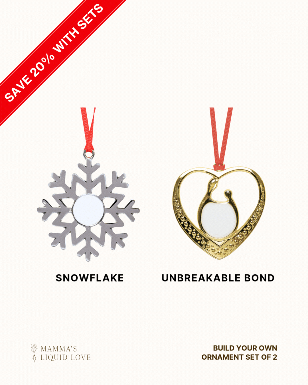 Build Your Own Ornament Set featuring Snowflake and Unbreakable Bond Keepsake Ornaments. Save 20% with sets.