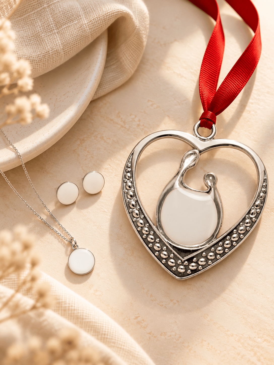 Full Moon Pendant and Earrings + Ornament_Breastmilk_Jewelry_Keepsakes- Mamma's Liquid Love