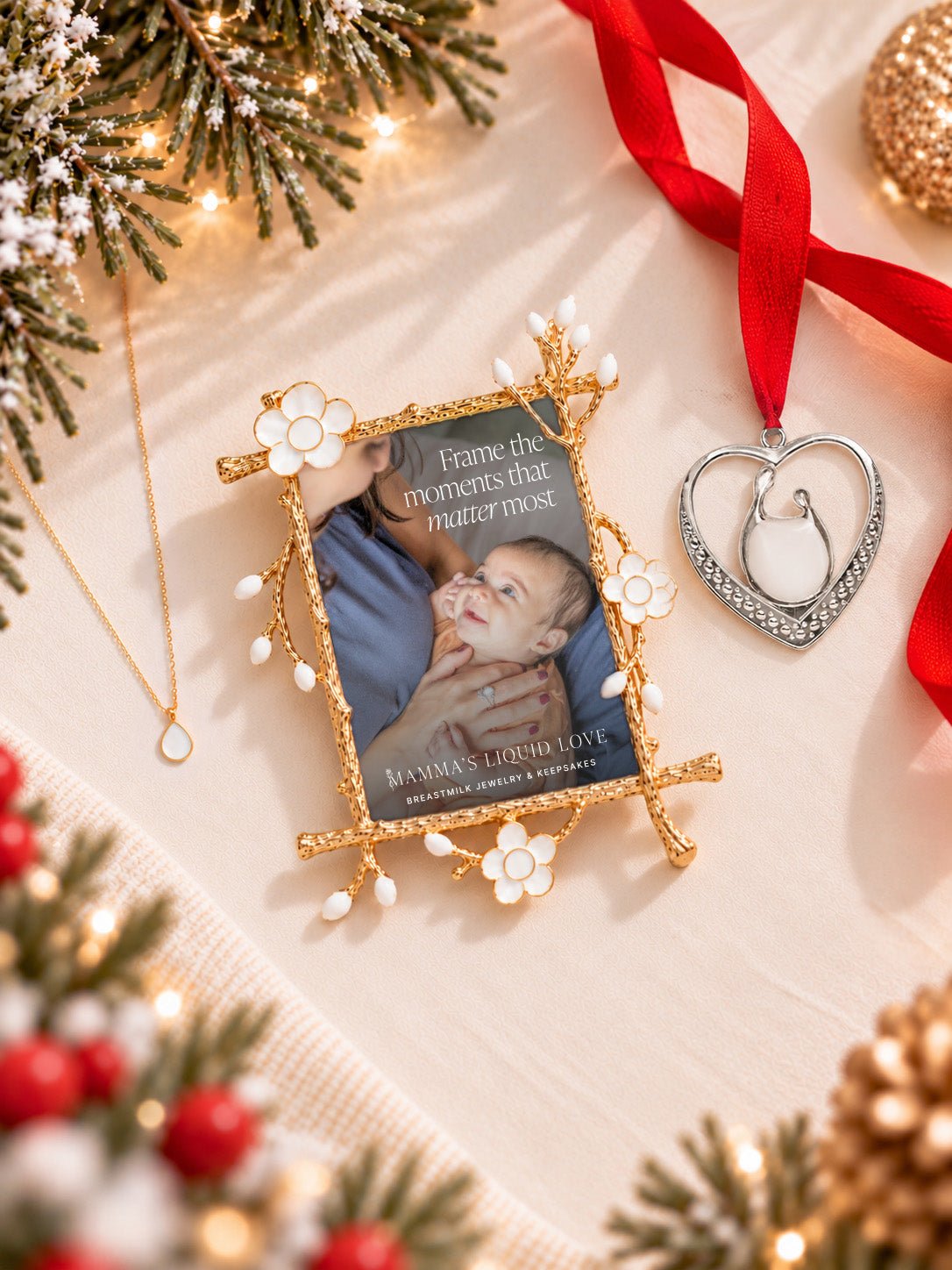 Petite Liquid Gold Drop Charm + Keepsake Frame + Ornament_Breastmilk_Jewelry_Keepsakes- Mamma's Liquid Love