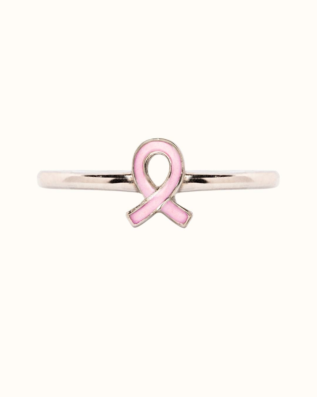 Pink ribbon breastmilk keepsake ring with exclusive pink shimmer for breast cancer awareness