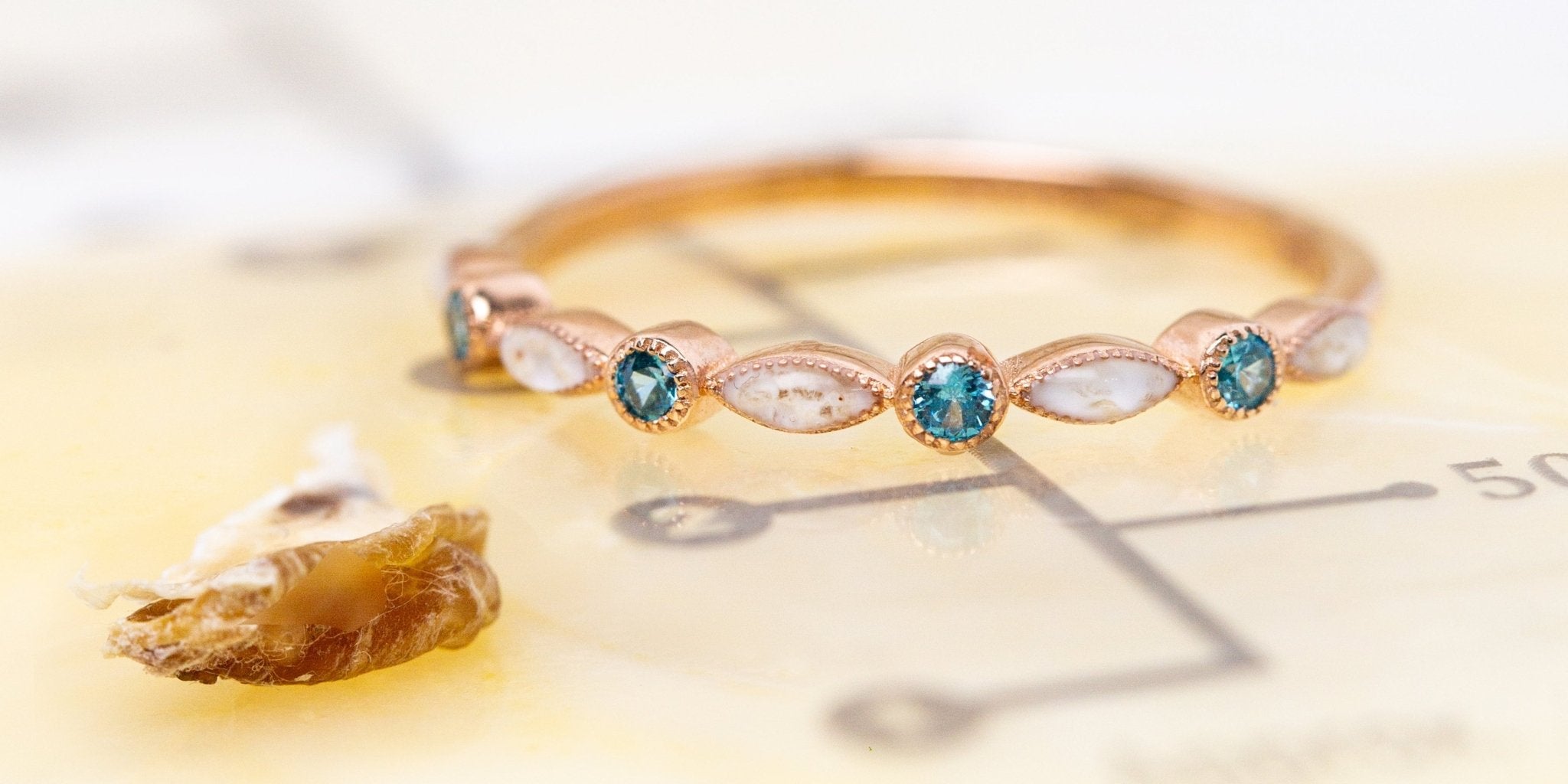 Princess Stacker Ring with Breastmilk and Umbilical Cord and Colored Birth Month Stones