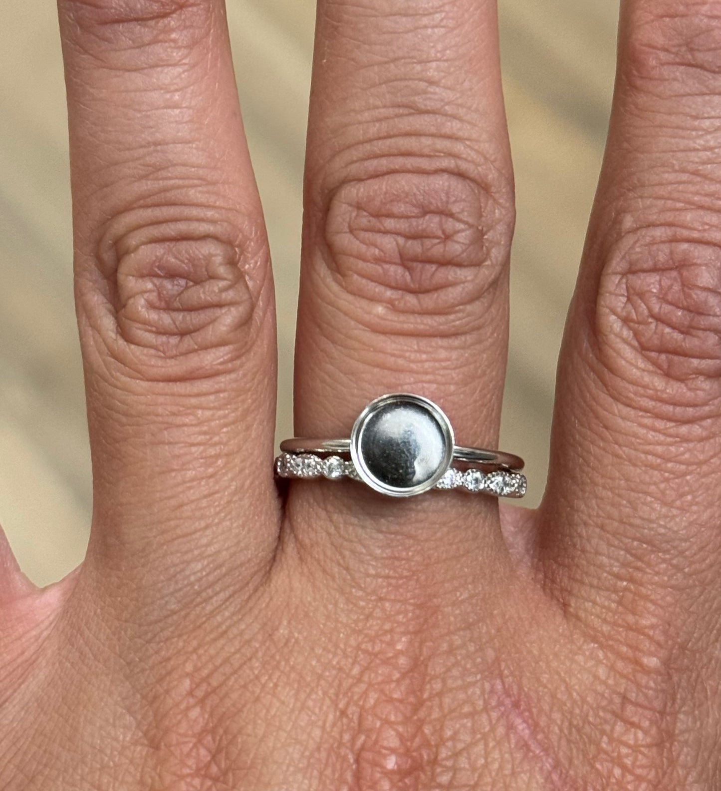 Full moon 8mm + stacker ring set
About size 9.5
Sterling silver cz 
$155