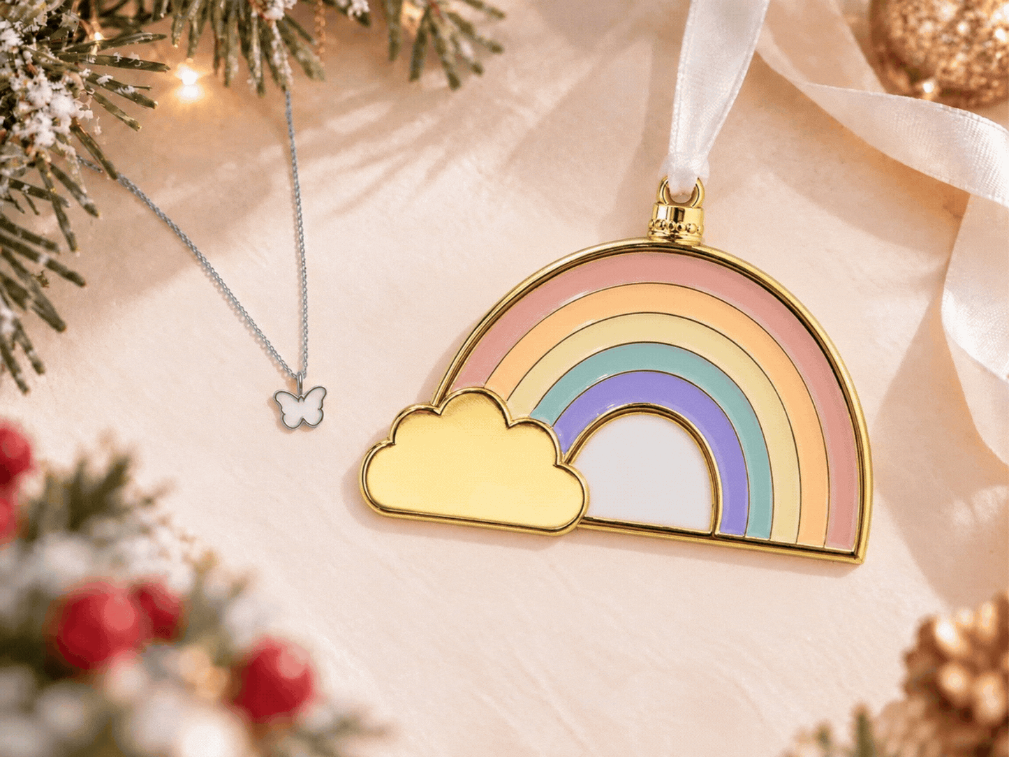Rainbow Ornament + Petite Butterfly Charm