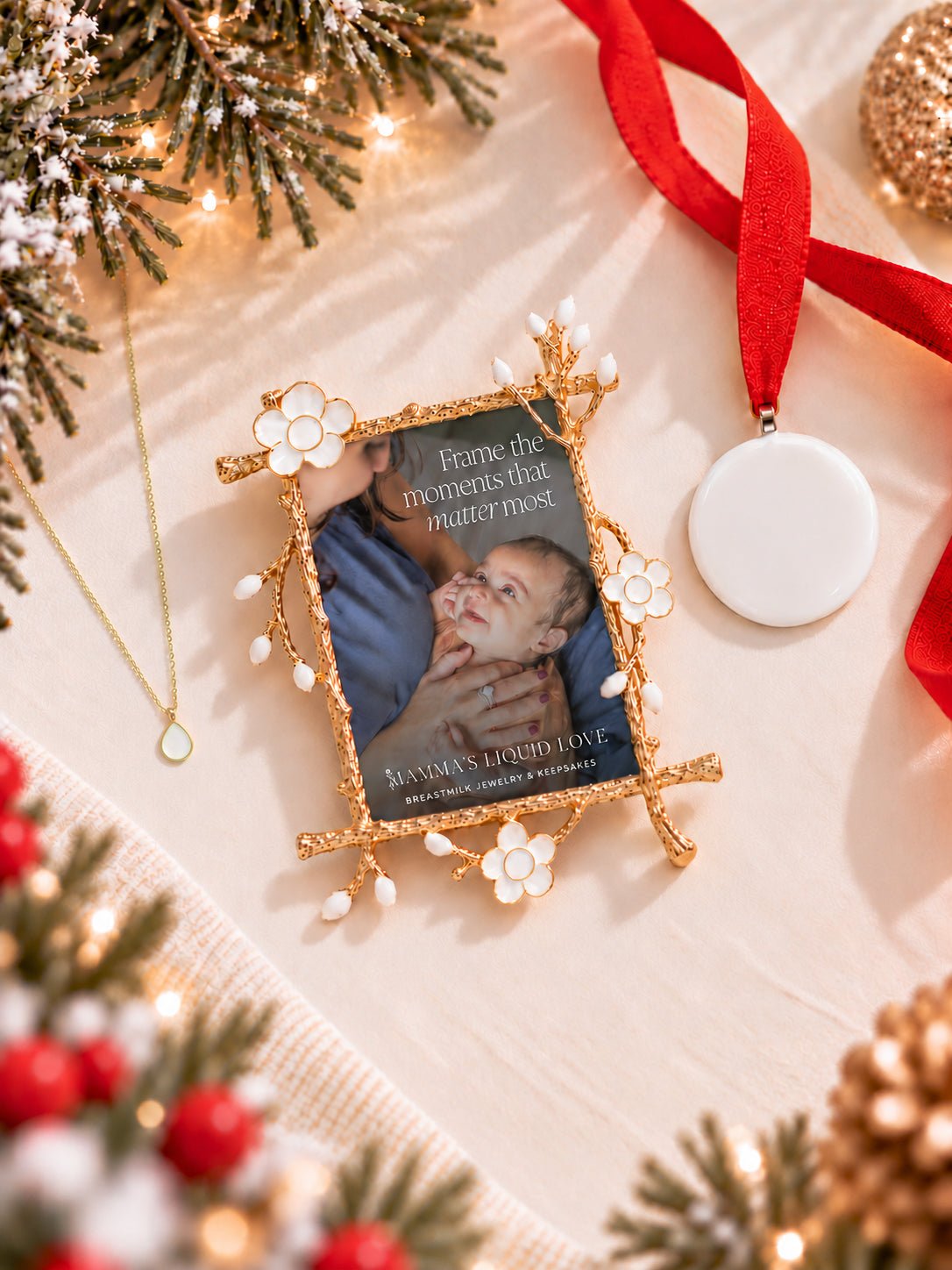 Petite Liquid Gold Drop Charm + Keepsake Frame + Ornament_Breastmilk_Jewelry_Keepsakes- Mamma's Liquid Love