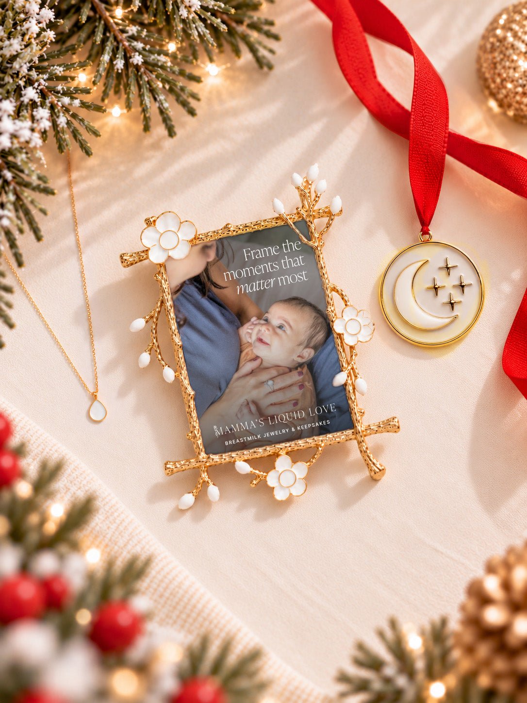 Petite Liquid Gold Drop Charm + Keepsake Frame + Ornament_Breastmilk_Jewelry_Keepsakes- Mamma's Liquid Love