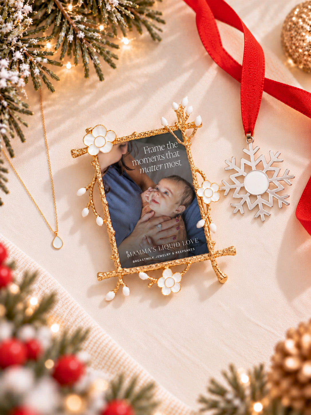 Petite Liquid Gold Drop Charm + Keepsake Frame + Ornament