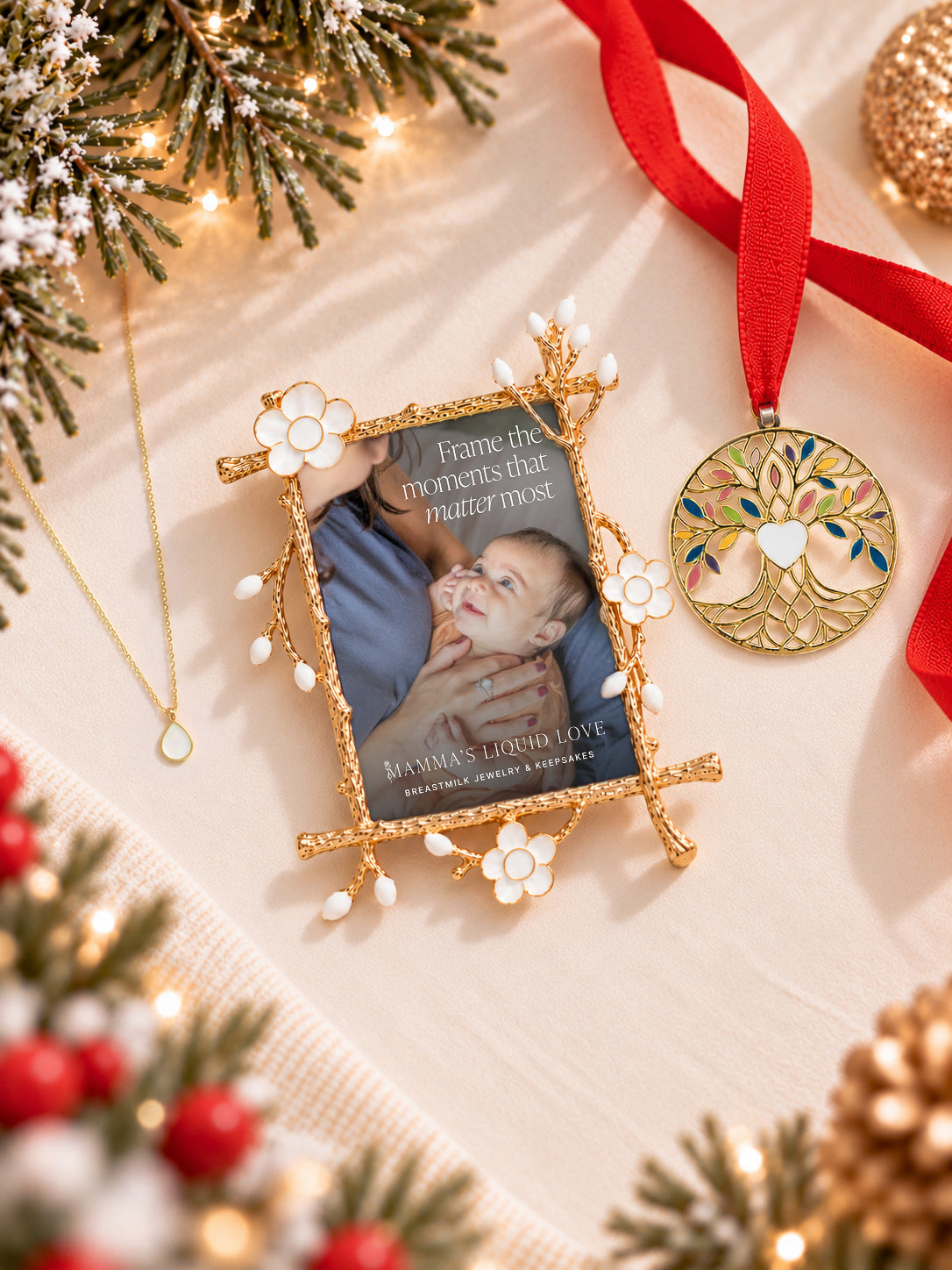 Petite Liquid Gold Drop Charm + Keepsake Frame + Ornament