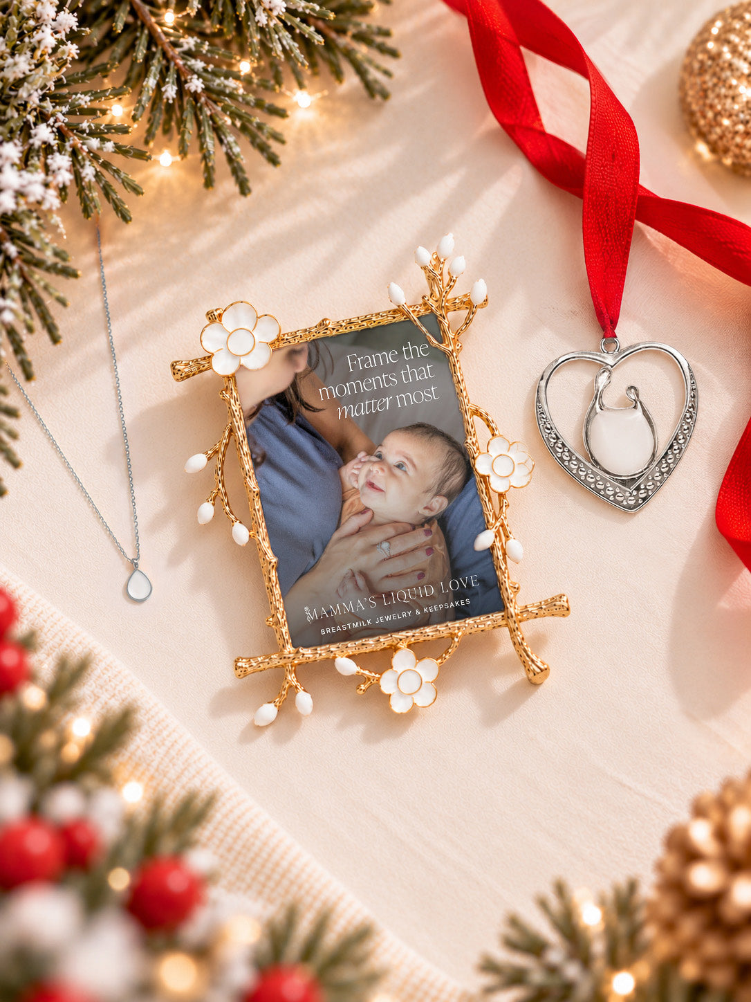Petite Liquid Gold Drop Charm + Keepsake Frame + Ornament