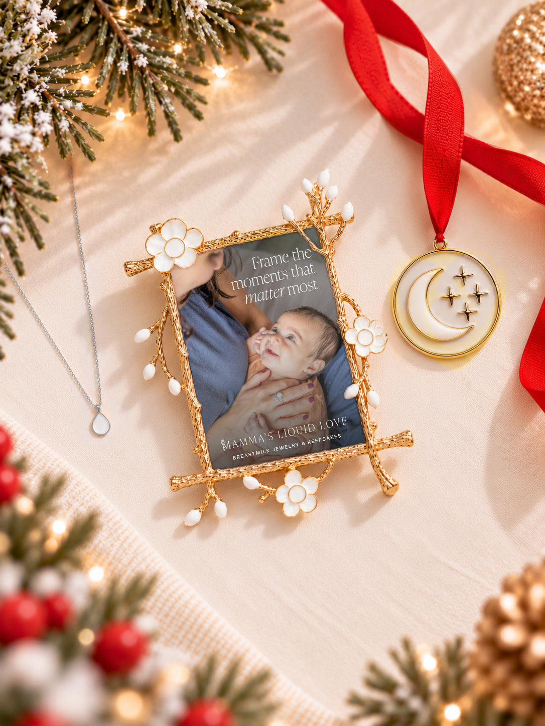 Petite Liquid Gold Drop Charm + Keepsake Frame + Ornament