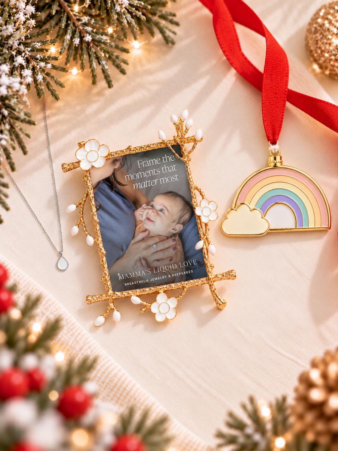 Petite Liquid Gold Drop Charm + Keepsake Frame + Ornament