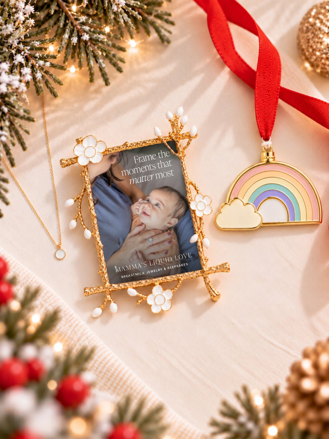 Petite Round Charm + Keepsake Frame + Ornament_Breastmilk_Jewelry_Keepsakes- Mamma's Liquid Love