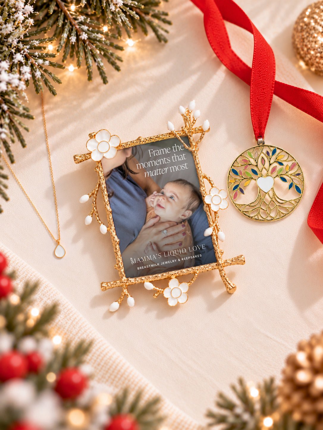 Petite Liquid Gold Drop Charm + Keepsake Frame + Ornament_Breastmilk_Jewelry_Keepsakes- Mamma's Liquid Love
