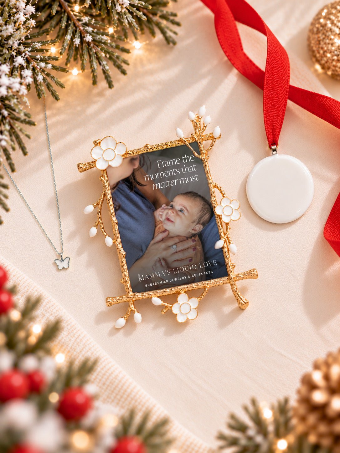 Petite Butterfly Charm + Keepsake Frame + Ornament_Breastmilk_Jewelry_Keepsakes- Mamma's Liquid Love