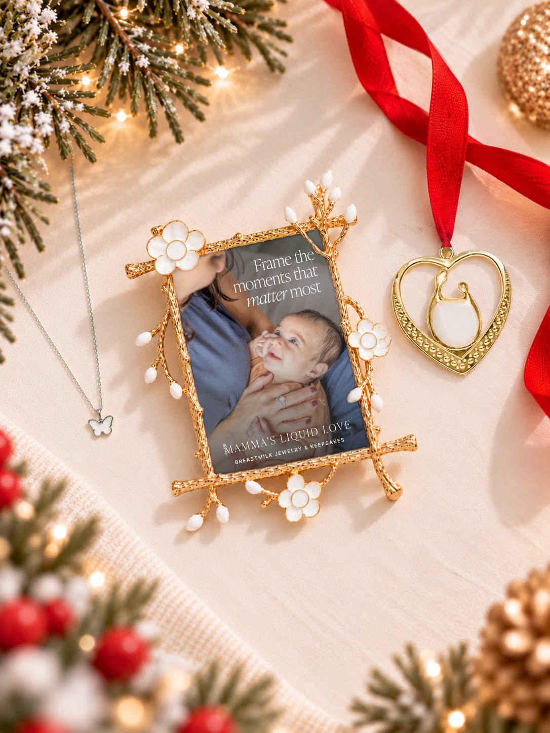 Petite Butterfly Charm + Keepsake Frame + Ornament_Breastmilk_Jewelry_Keepsakes- Mamma's Liquid Love