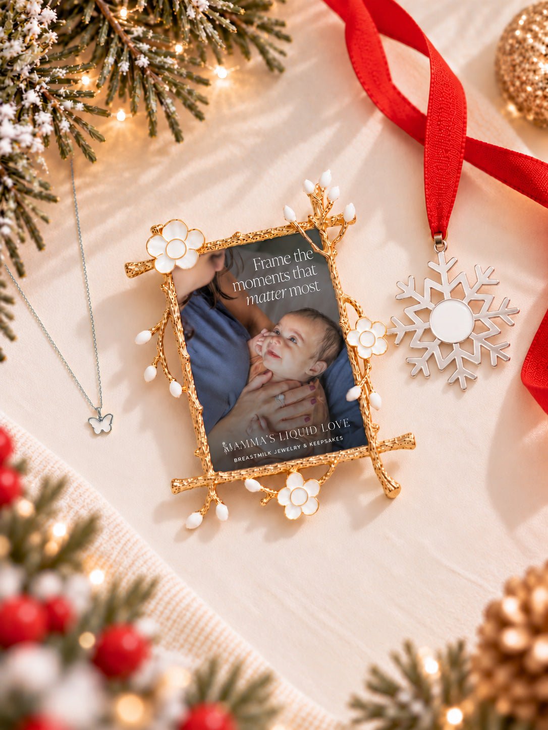 Petite Butterfly Charm + Keepsake Frame + Ornament_Breastmilk_Jewelry_Keepsakes- Mamma's Liquid Love
