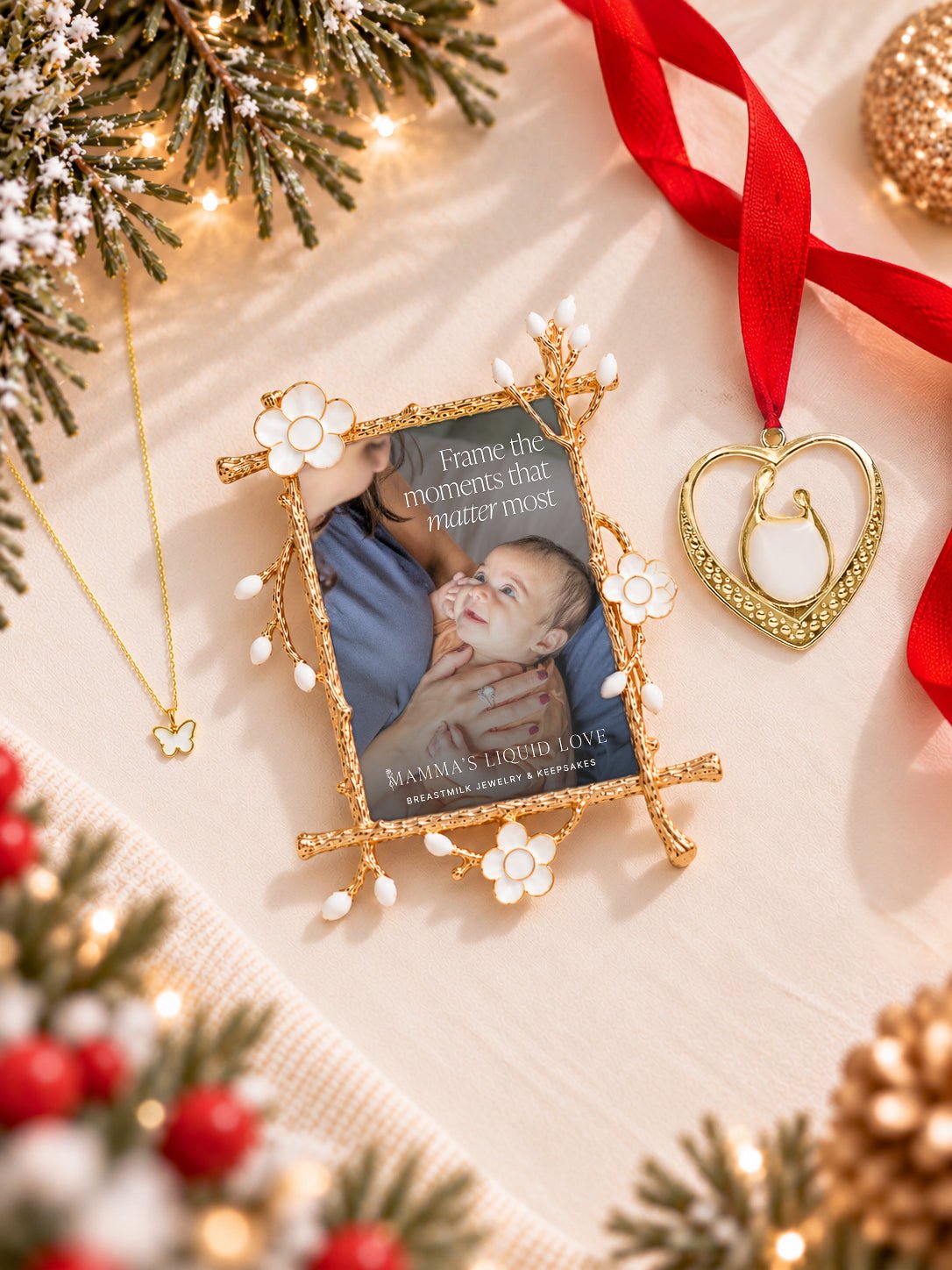 Petite Butterfly Charm + Keepsake Frame + Ornament_Breastmilk_Jewelry_Keepsakes- Mamma's Liquid Love