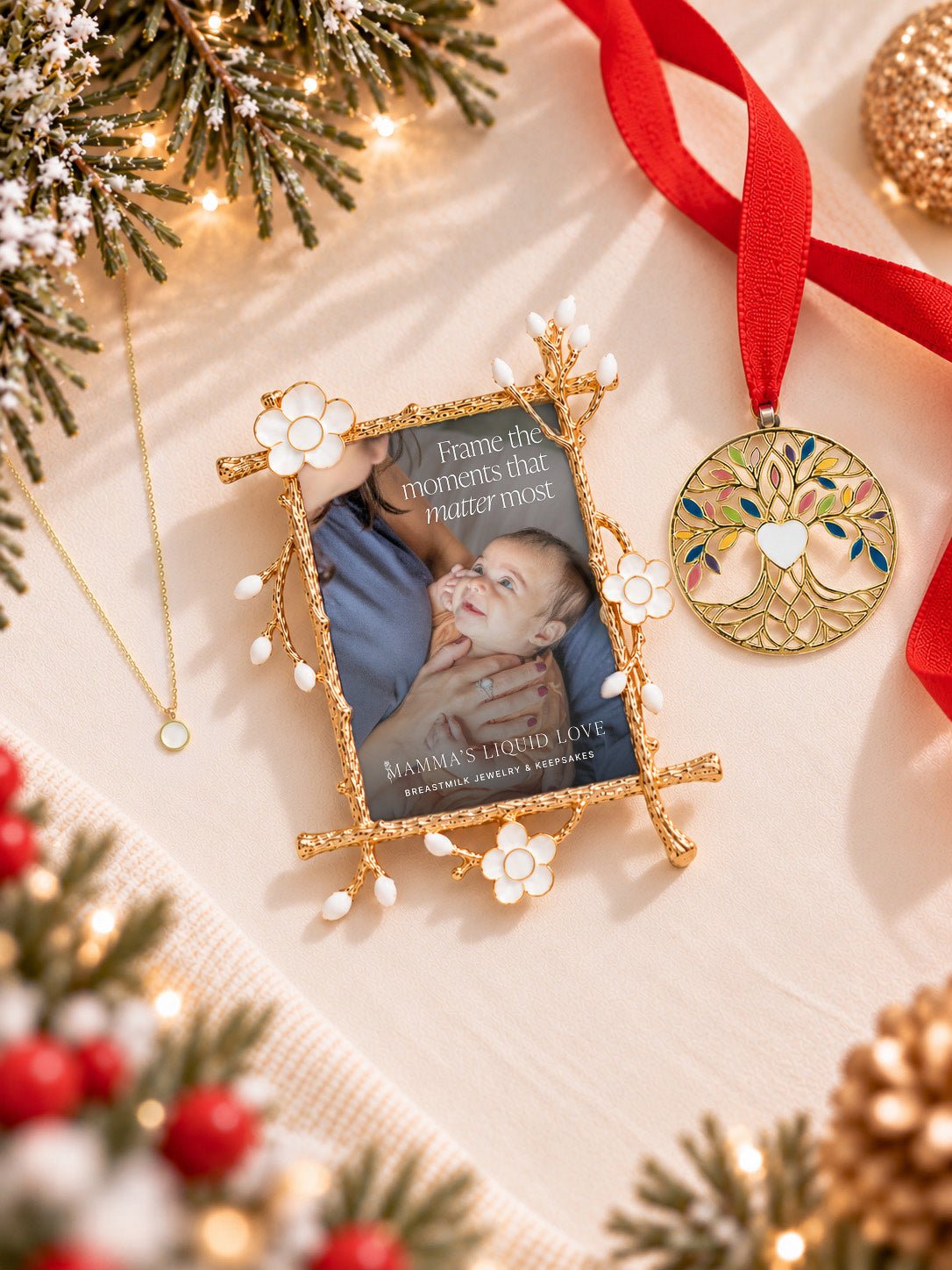 Petite Round Charm + Keepsake Frame + Ornament_Breastmilk_Jewelry_Keepsakes- Mamma's Liquid Love