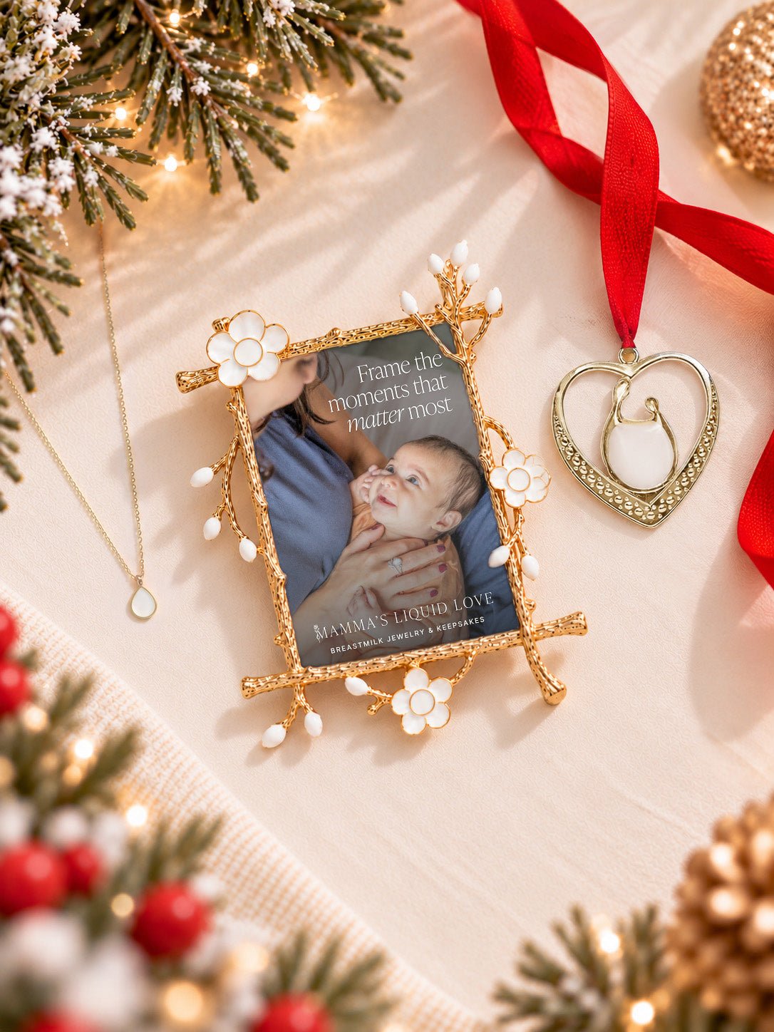 Petite Round Charm + Keepsake Frame + Ornament_Breastmilk_Jewelry_Keepsakes- Mamma's Liquid Love