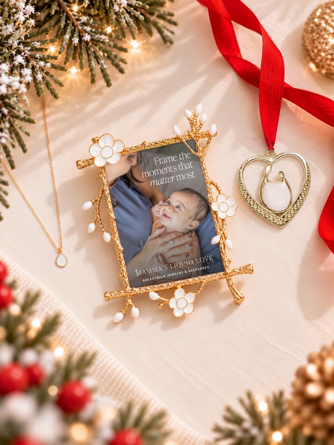 Petite Liquid Gold Drop Charm + Keepsake Frame + Ornament_Breastmilk_Jewelry_Keepsakes- Mamma's Liquid Love