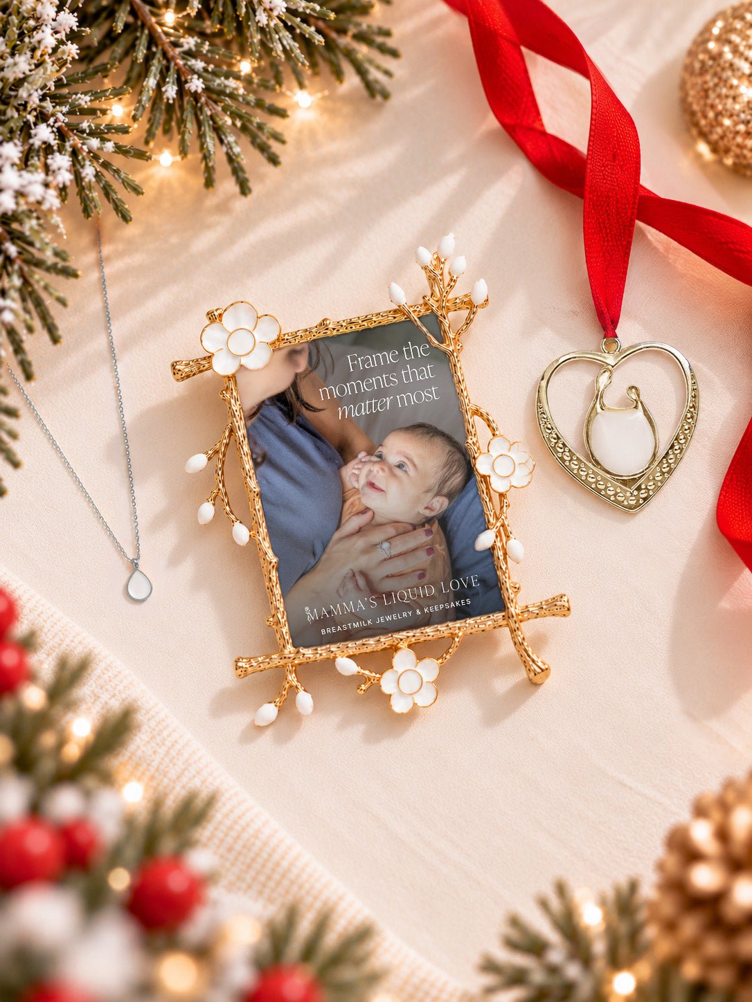 Petite Liquid Gold Drop Charm + Keepsake Frame + Ornament_Breastmilk_Jewelry_Keepsakes- Mamma's Liquid Love