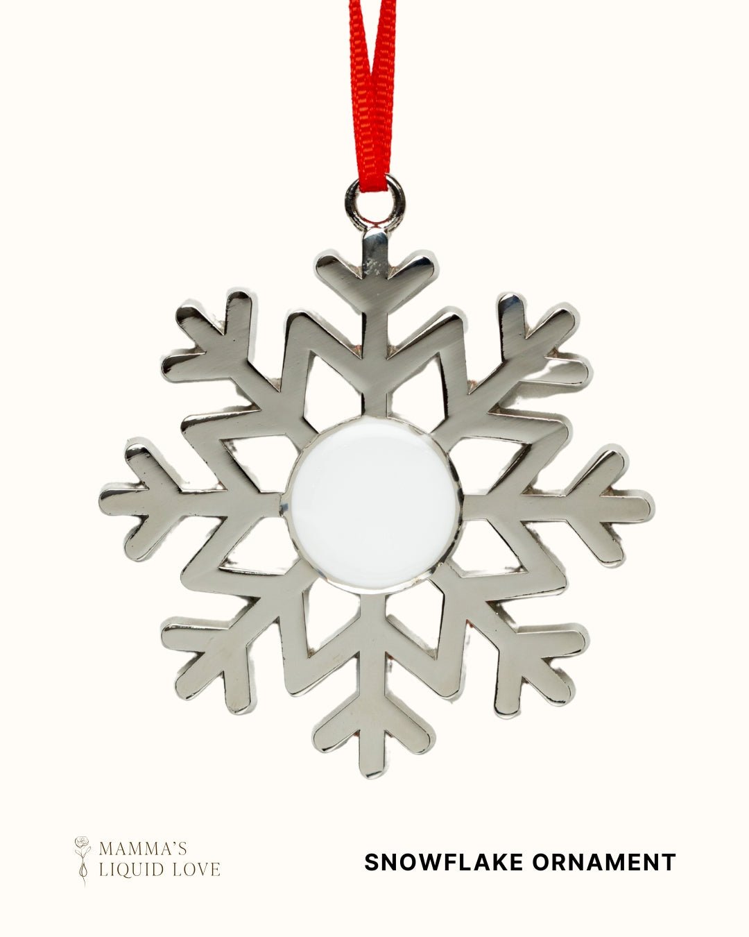 Snowflake Breastmilk Keepsake Ornament by Mamma’s Liquid Love with a silver snowflake design