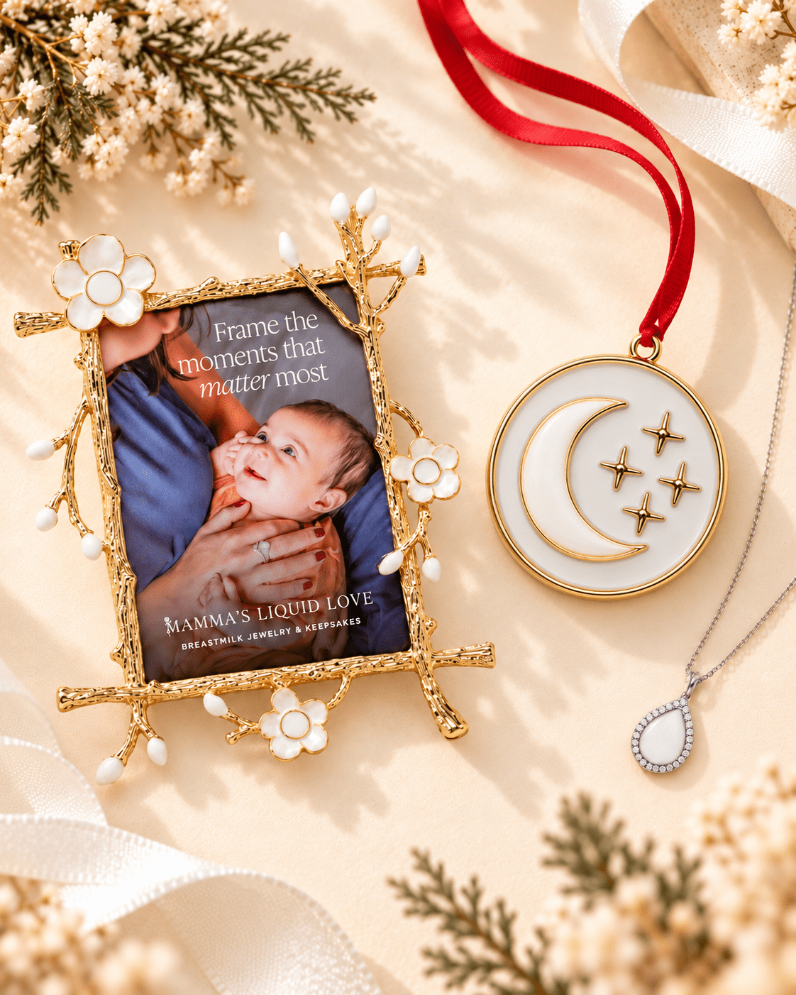 Keepsake Frame + Ornament + Love Drop Pendant_Breastmilk_Jewelry_Keepsakes- Mamma's Liquid Love