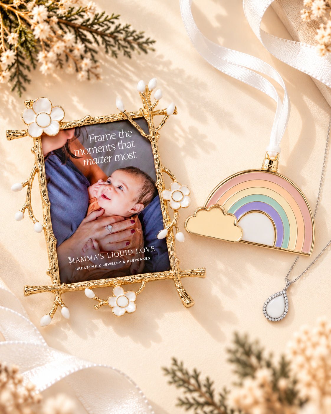 Keepsake Frame + Ornament + Love Drop Pendant_Breastmilk_Jewelry_Keepsakes- Mamma's Liquid Love