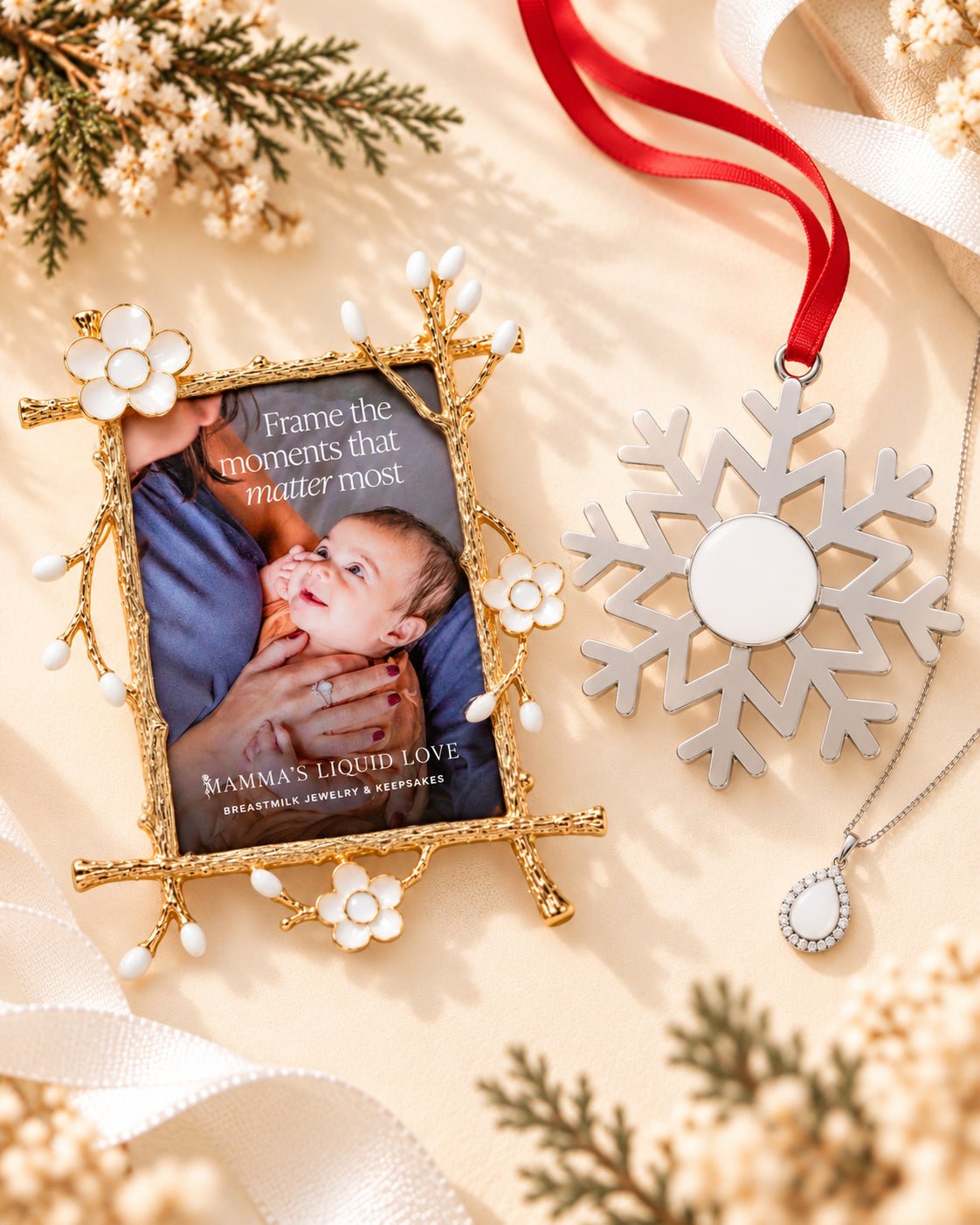 Keepsake Frame + Ornament + Love Drop Pendant_Breastmilk_Jewelry_Keepsakes- Mamma's Liquid Love