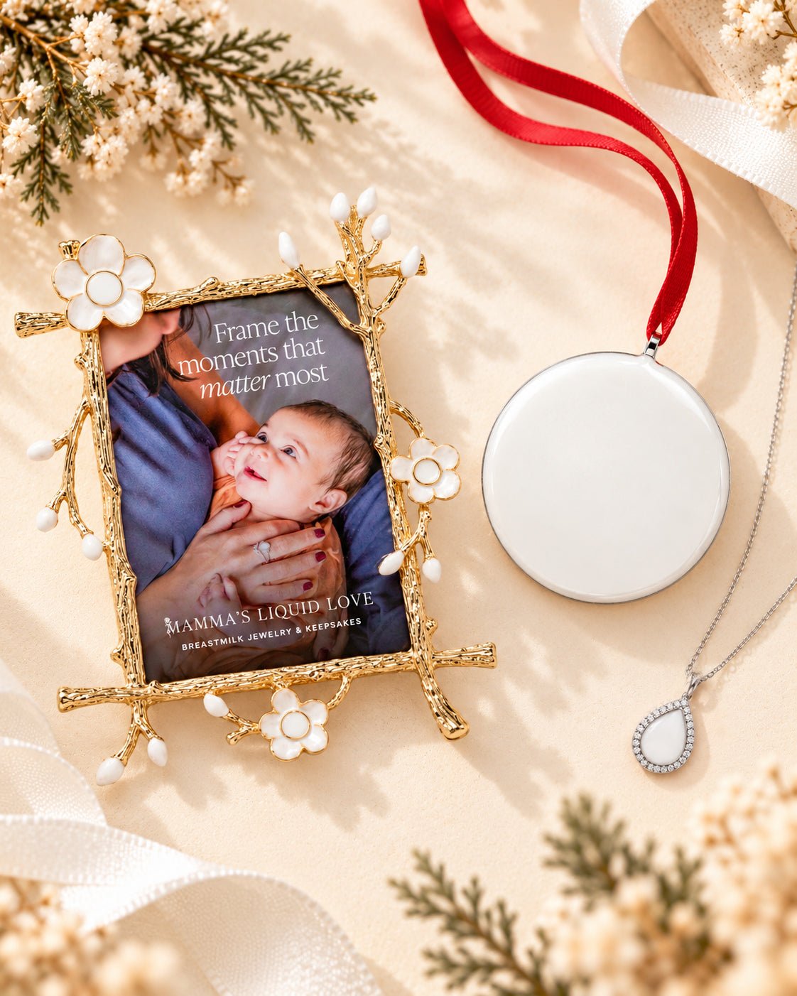 Keepsake Frame + Ornament + Love Drop Pendant_Breastmilk_Jewelry_Keepsakes- Mamma's Liquid Love
