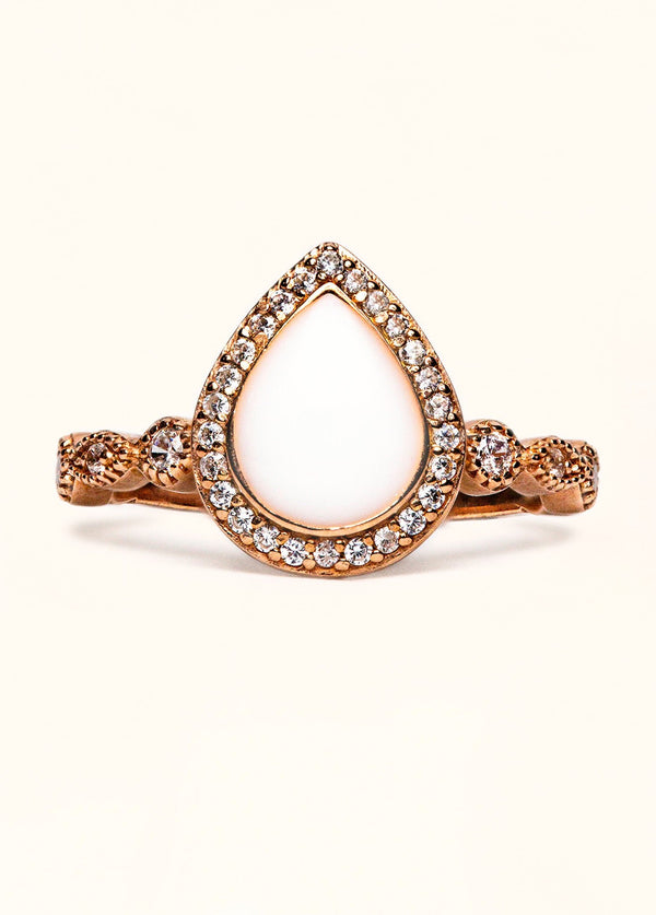 Love Drop Ring with Ornate Band Breastmilk Birthstone